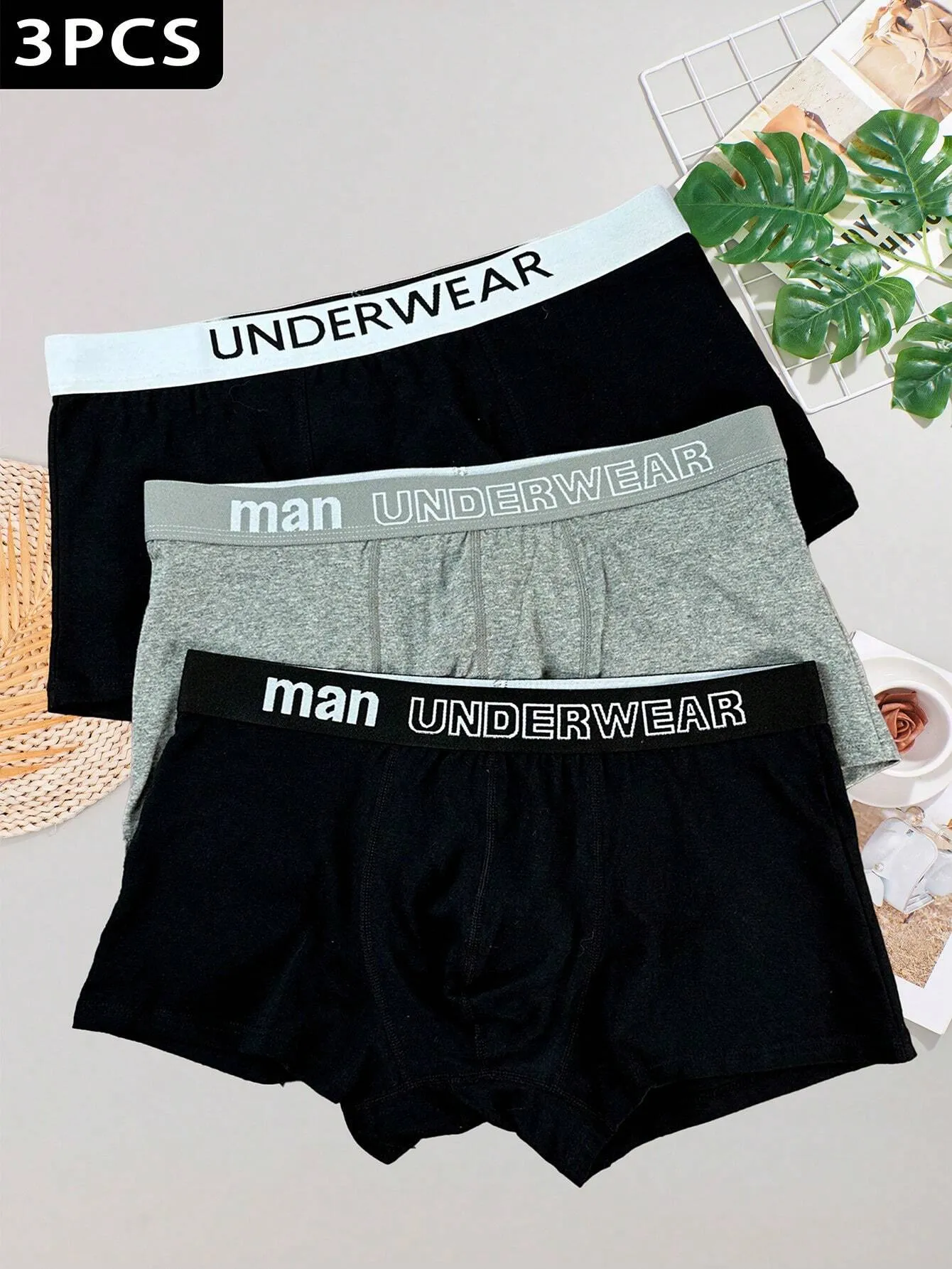 10PCS Large Package Solid Colour Waistband With Letters Comfortable And Breathable Young Fashion Men's Youth Gift Boxer Shorts