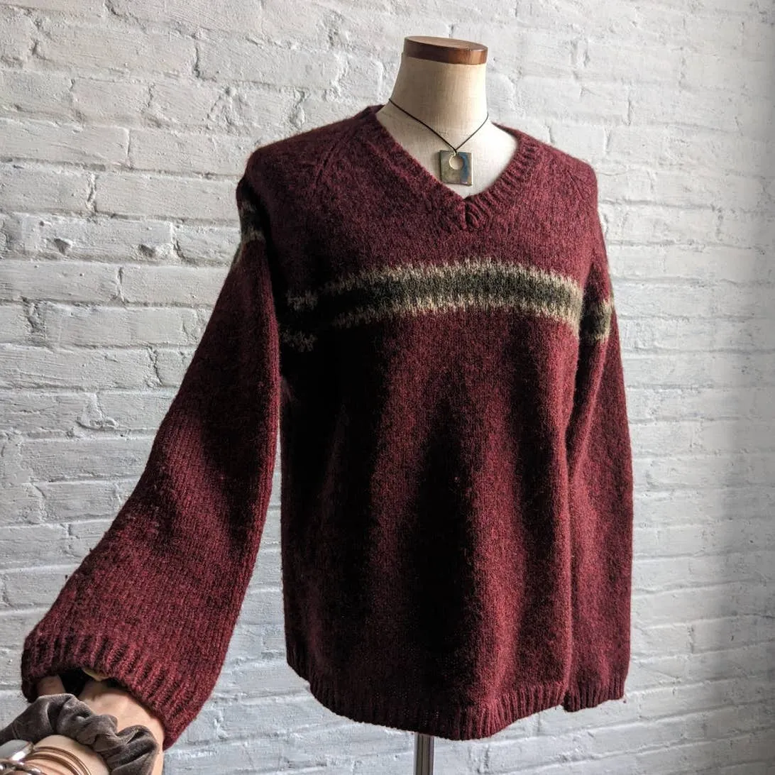 90s Vintage Knit Wool Classic Christmas Grandpa Sweater Minimalist Fairisle Top