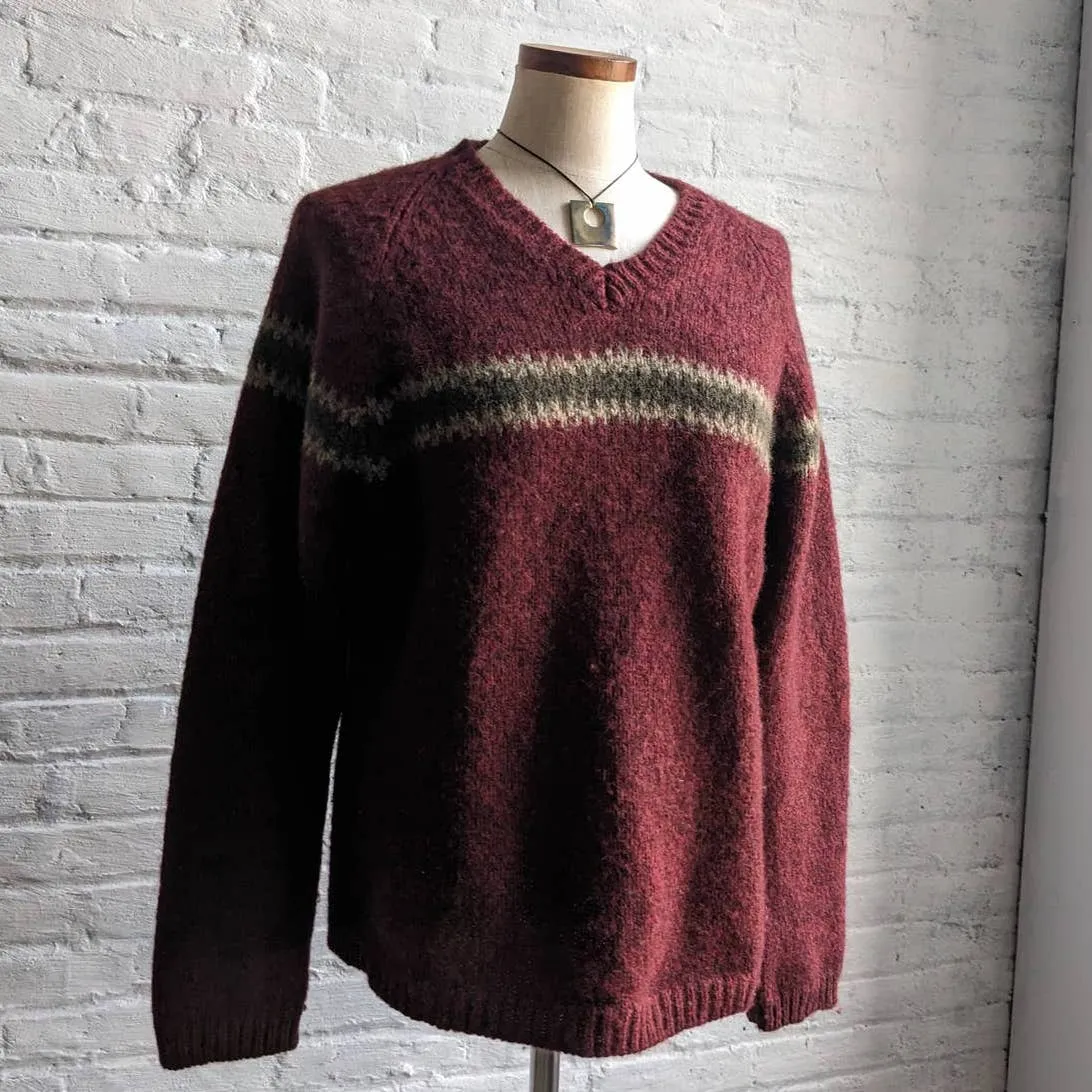 90s Vintage Knit Wool Classic Christmas Grandpa Sweater Minimalist Fairisle Top