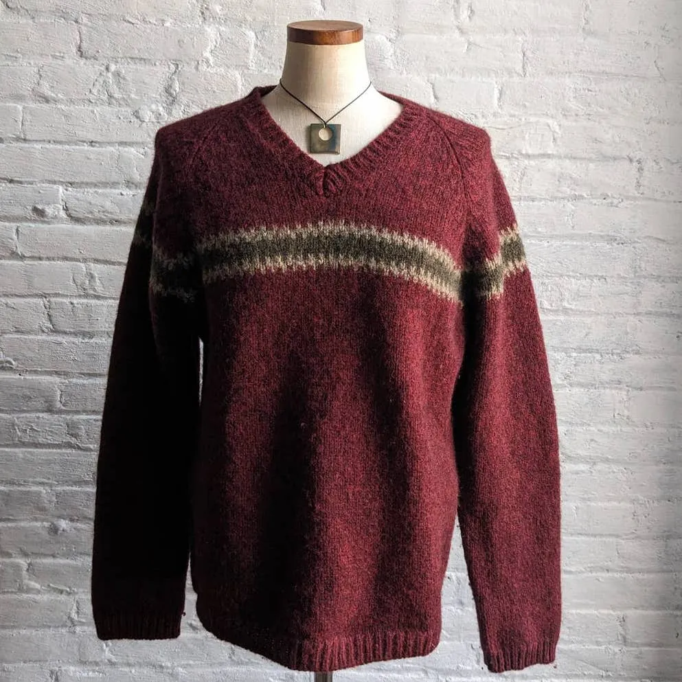 90s Vintage Knit Wool Classic Christmas Grandpa Sweater Minimalist Fairisle Top