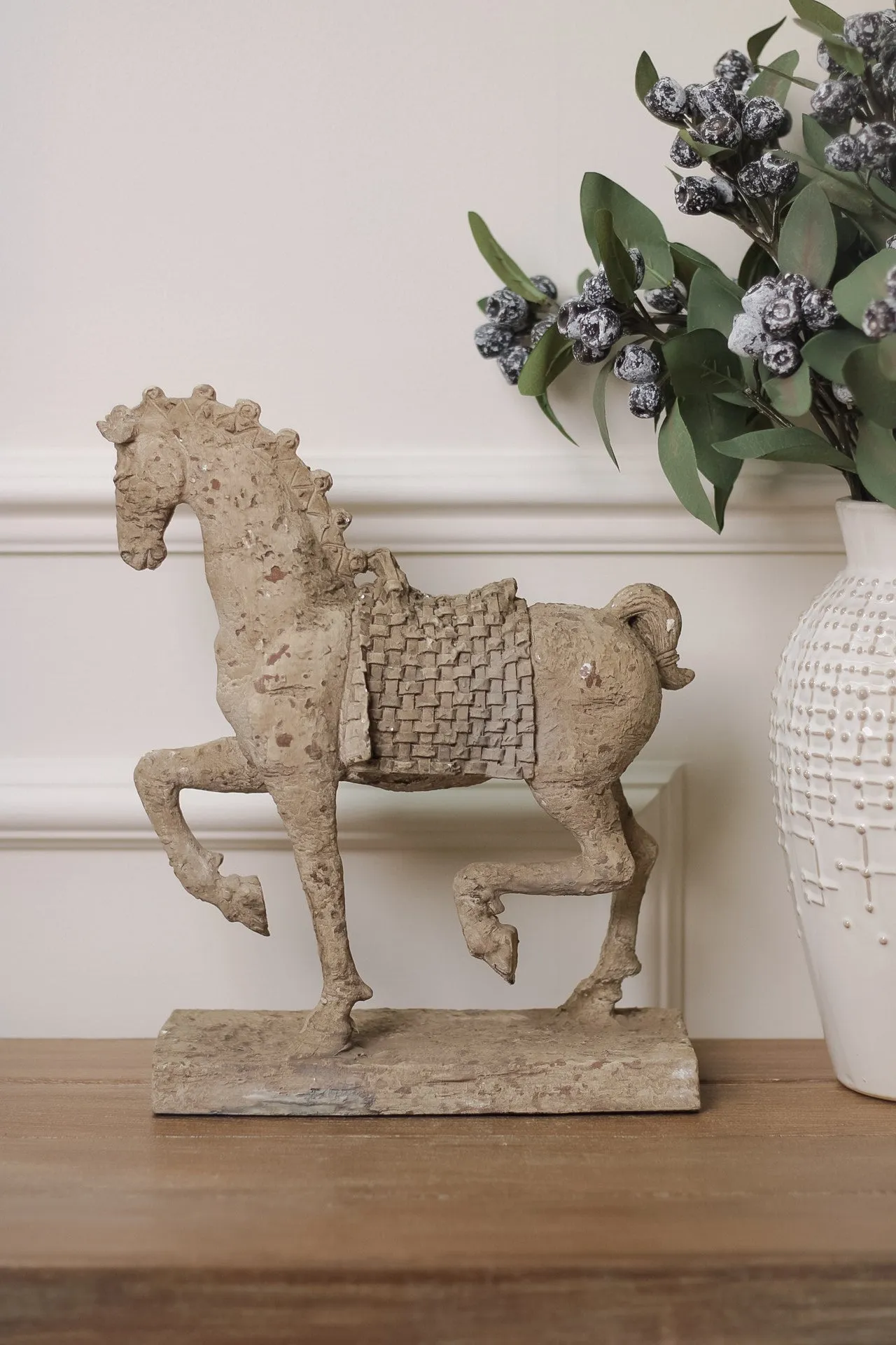 Aged Prancing Horse Sculpture