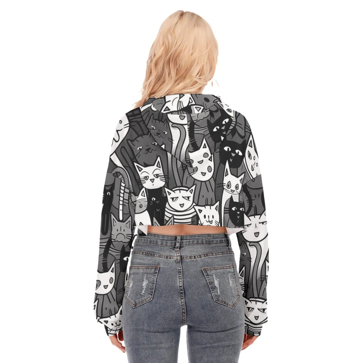 All-Over Print Women's Cropped Hoodie With Zipper Closure and 146