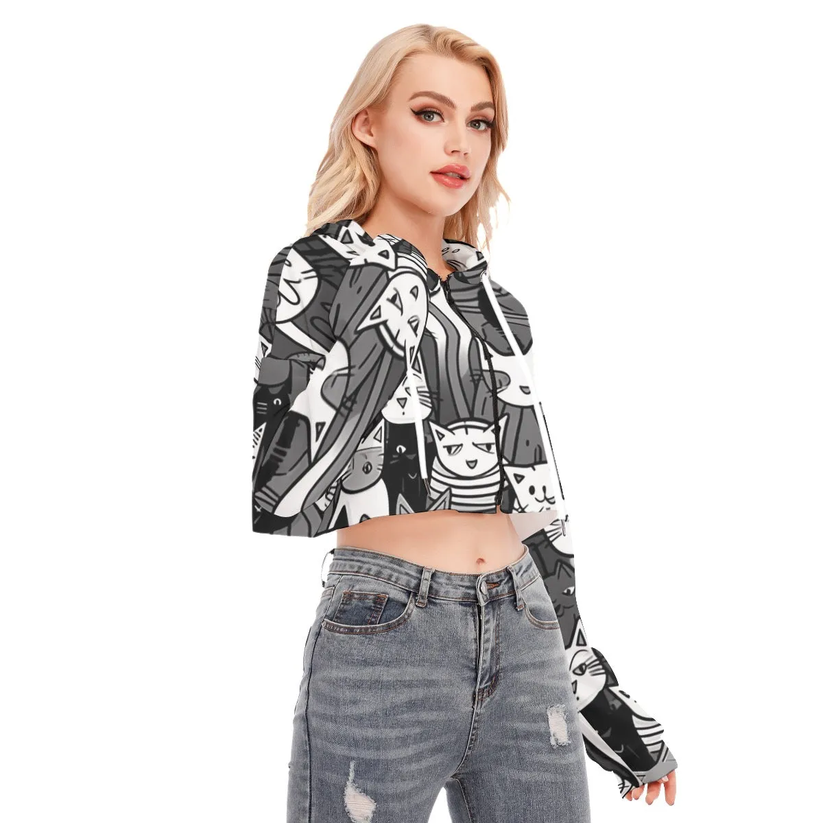 All-Over Print Women's Cropped Hoodie With Zipper Closure and 146