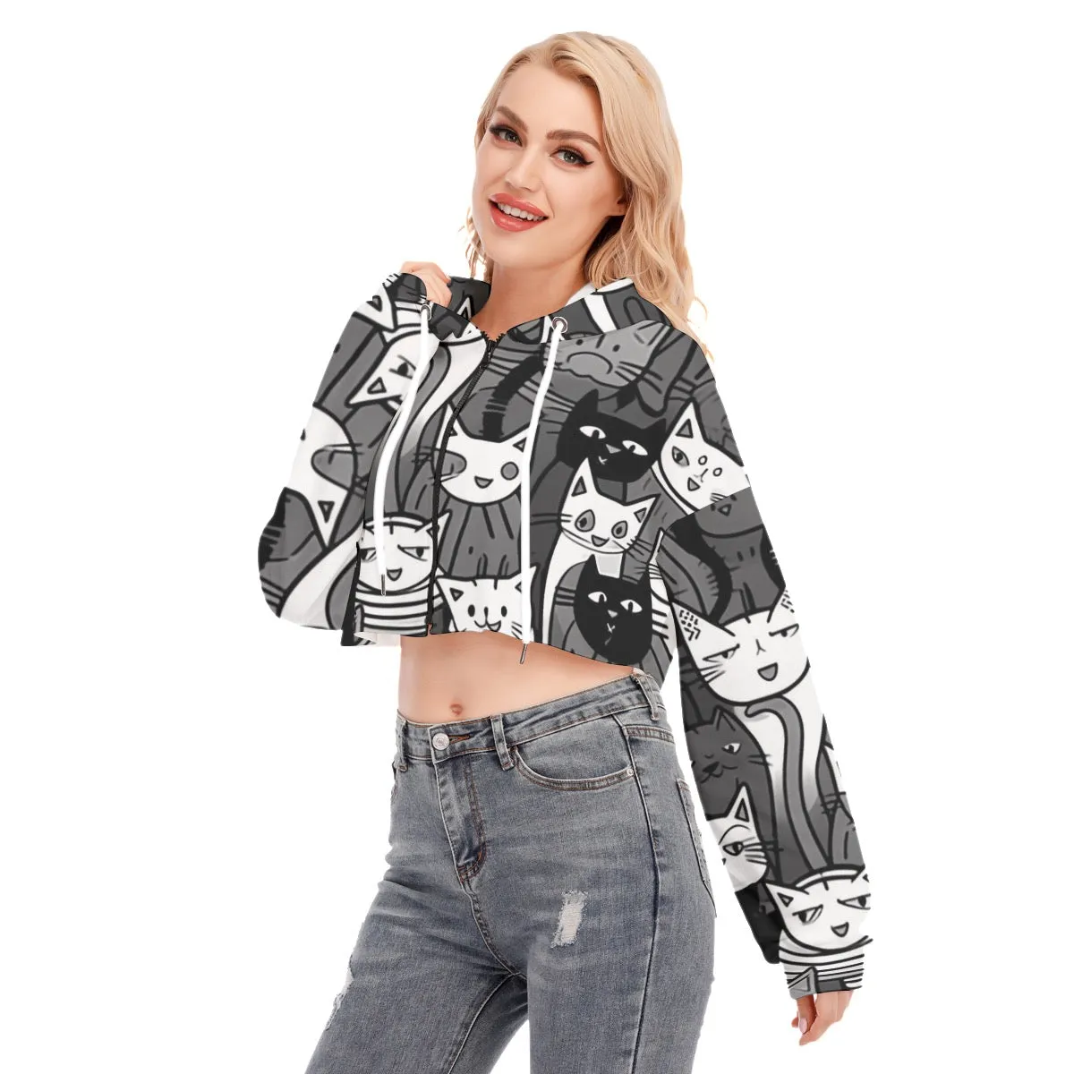 All-Over Print Women's Cropped Hoodie With Zipper Closure and 146