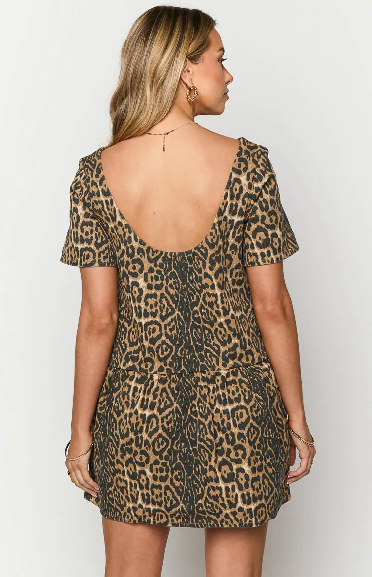 Amee Leopard Print Denim Mini Dress