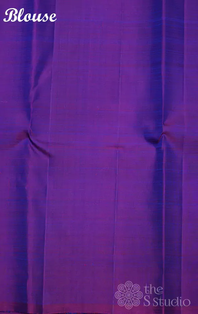 Anandha blue kanchi silk saree with purple dancing lady border