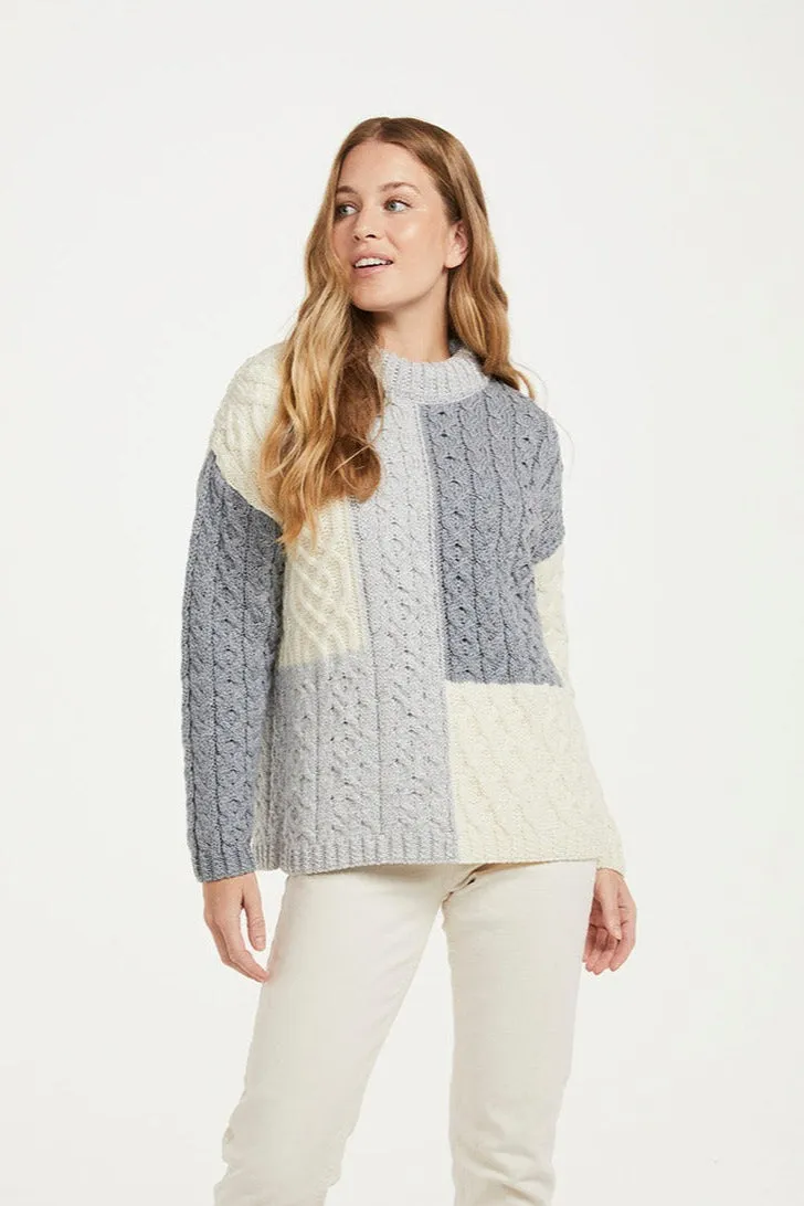 Aran - Super Soft Patch Work Sweater - Grey