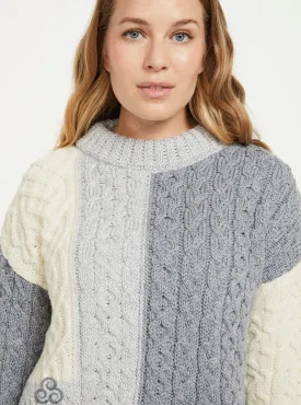 Aran - Super Soft Patch Work Sweater - Grey