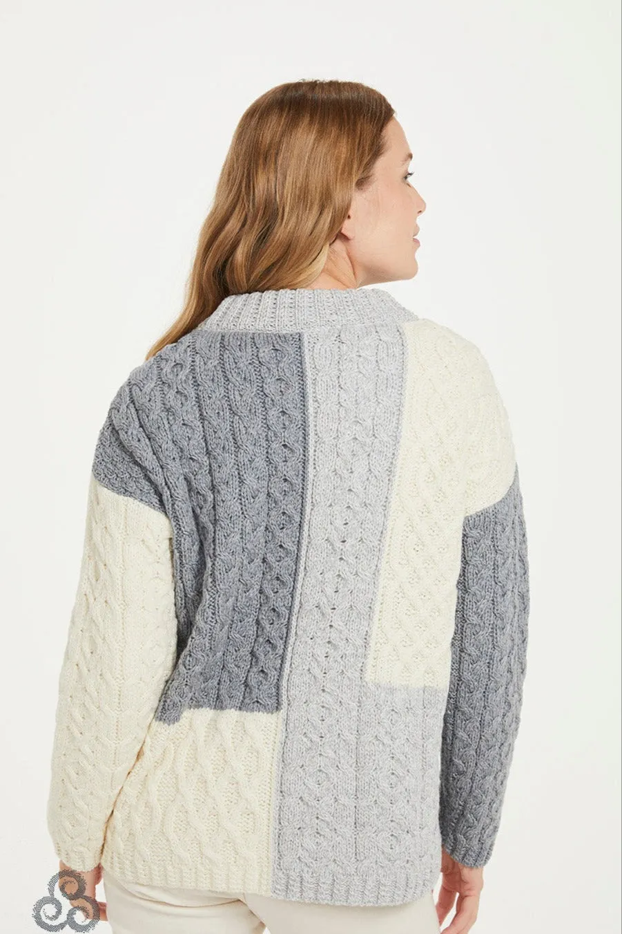 Aran - Super Soft Patch Work Sweater - Grey