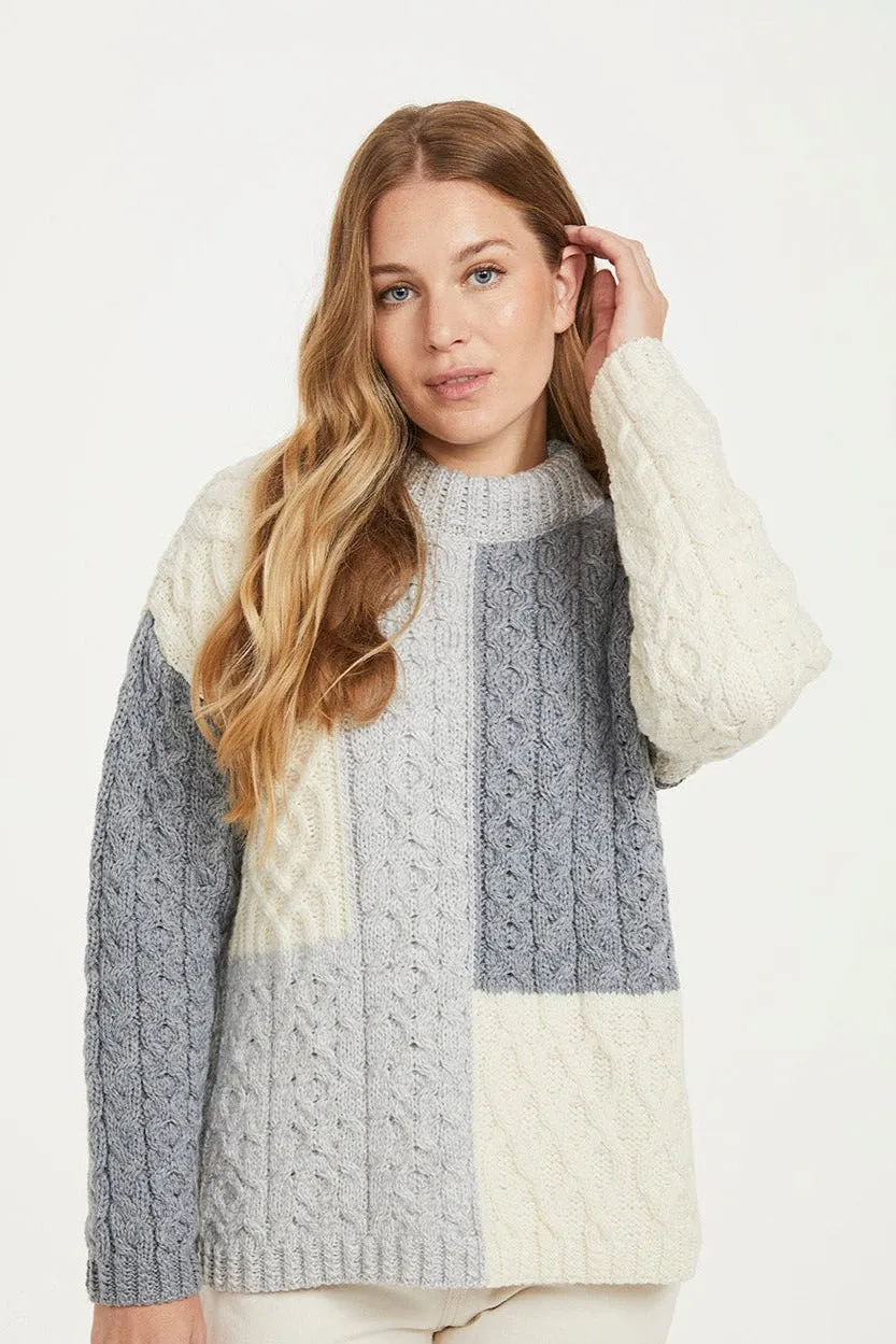 Aran - Super Soft Patch Work Sweater - Grey