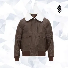 Aviator leather Bomber jacket with removable collar