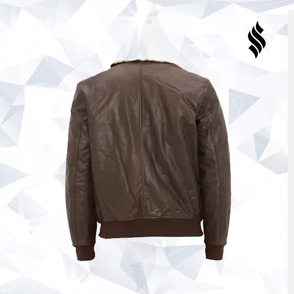 Aviator leather Bomber jacket with removable collar