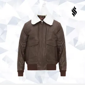 Aviator leather jacket with removable-collar