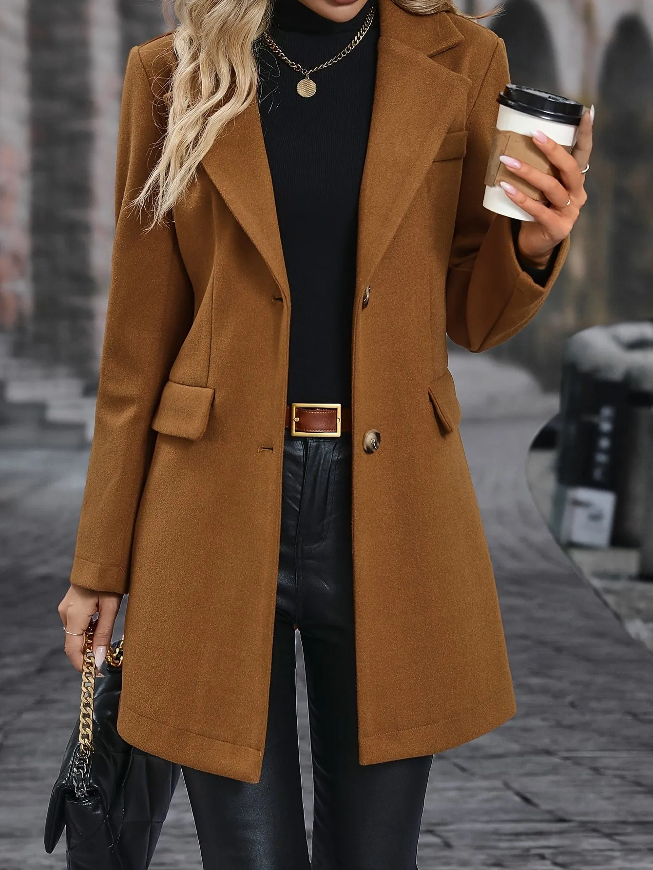 Basic Single-Breasted Long-Sleeve Coat