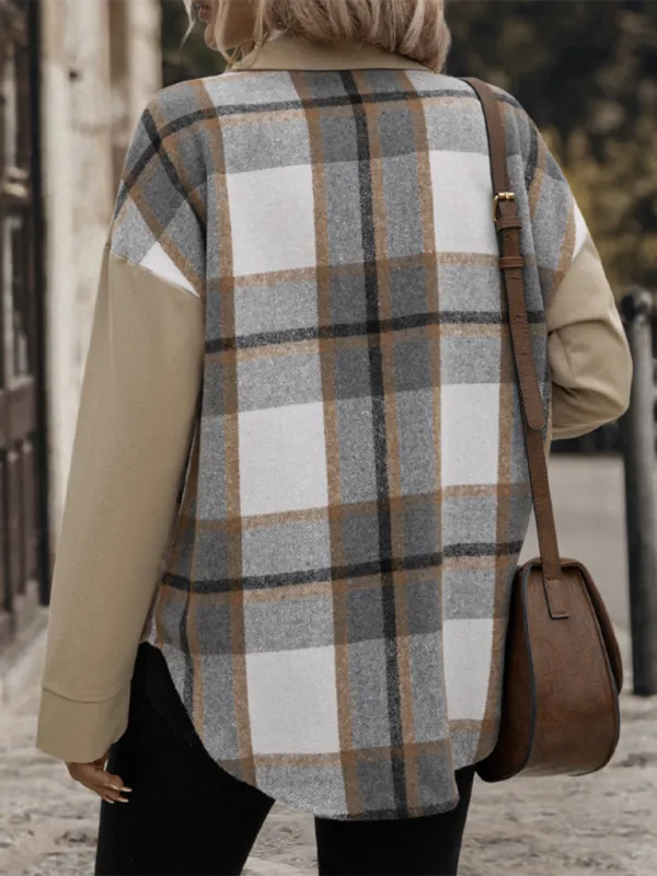 Beige Plaid Single-Breasted Coat-Jacket