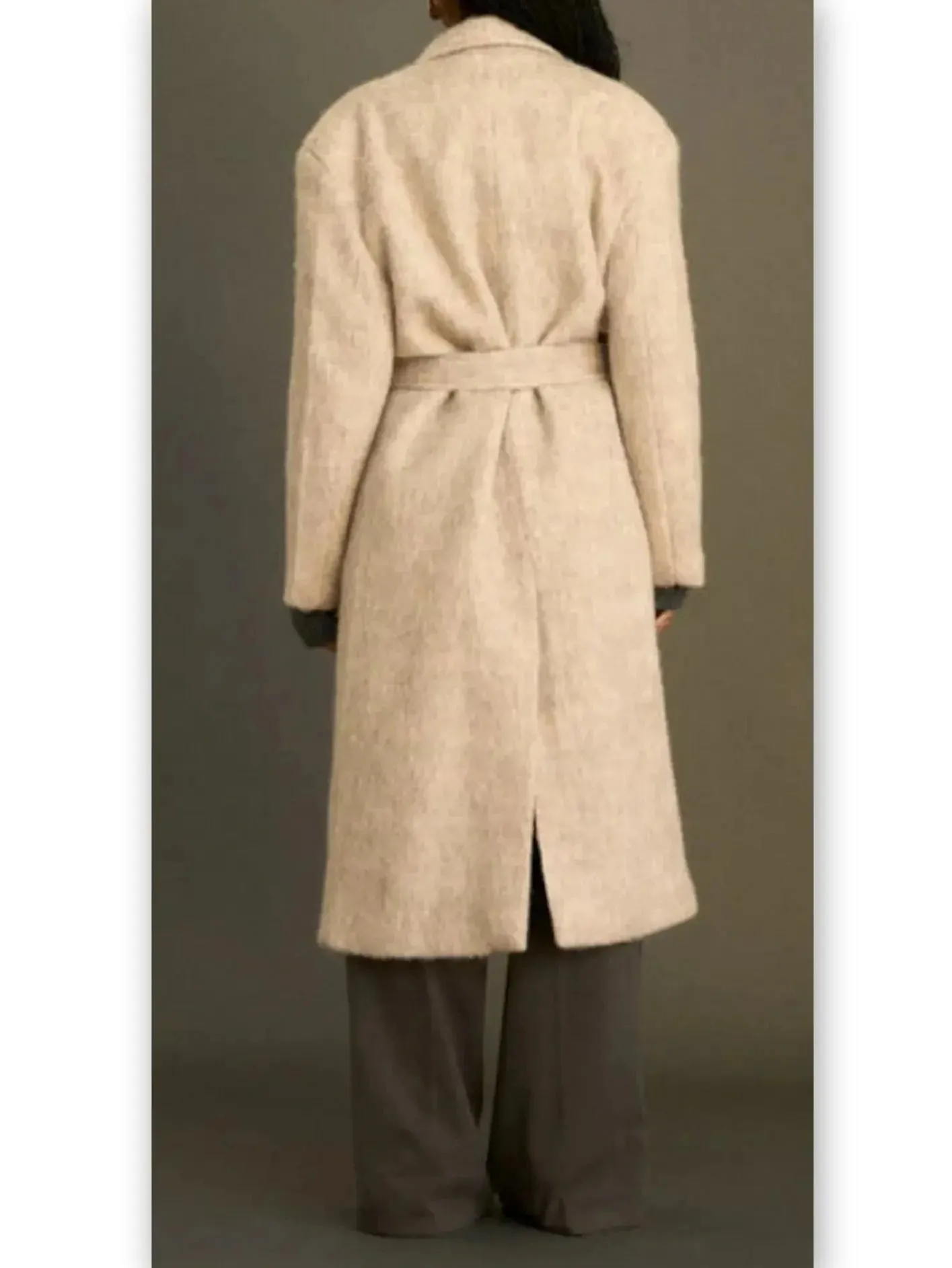 Belted Single-Breasted Mohair-Look Textured Coat