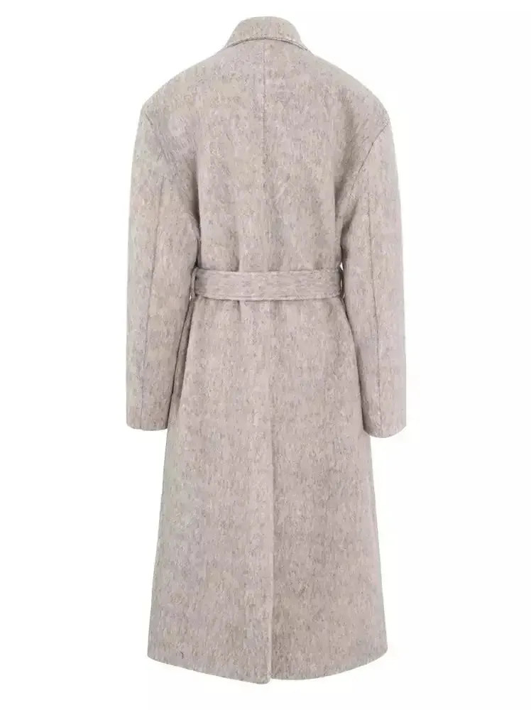 Belted Single-Breasted Mohair-Look Textured Coat