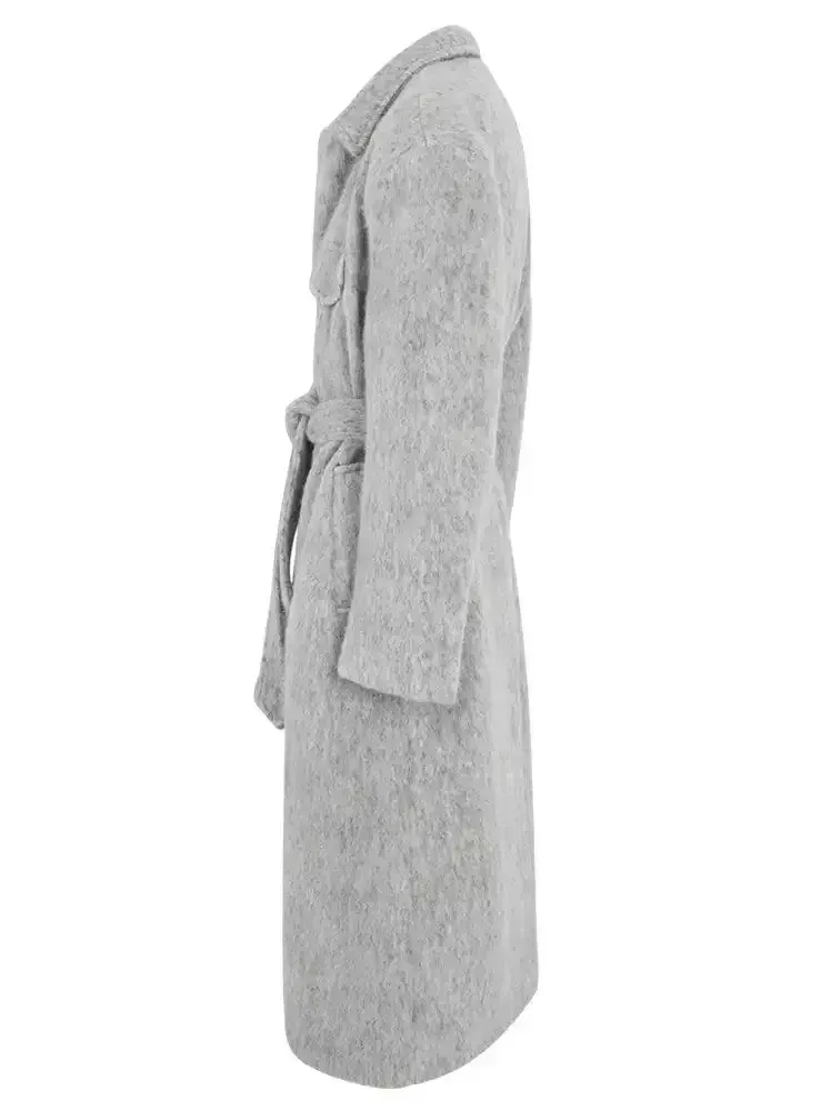 Belted Single-Breasted Mohair-Look Textured Coat