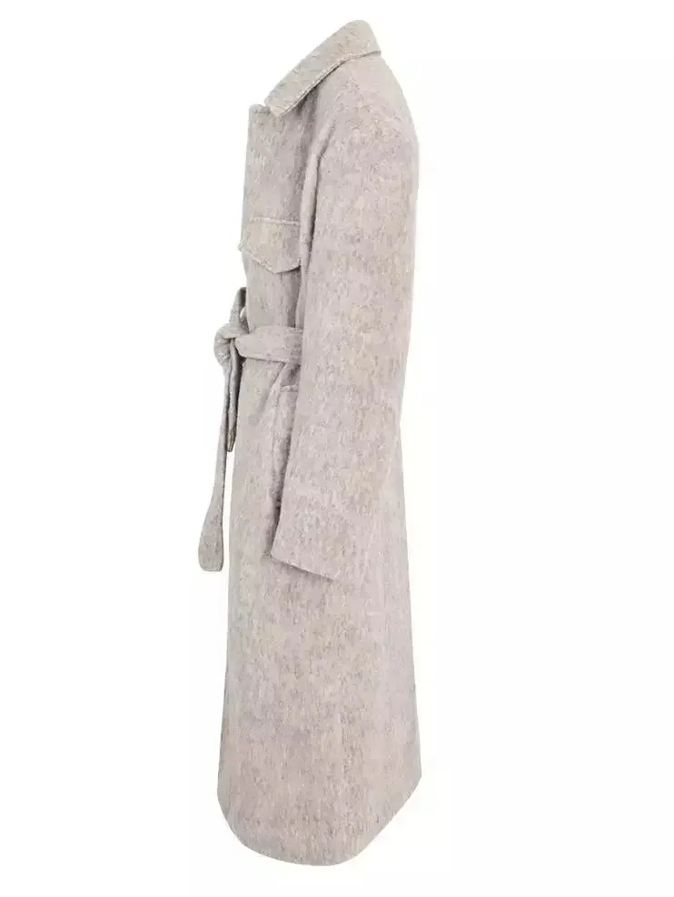 Belted Single-Breasted Mohair-Look Textured Coat