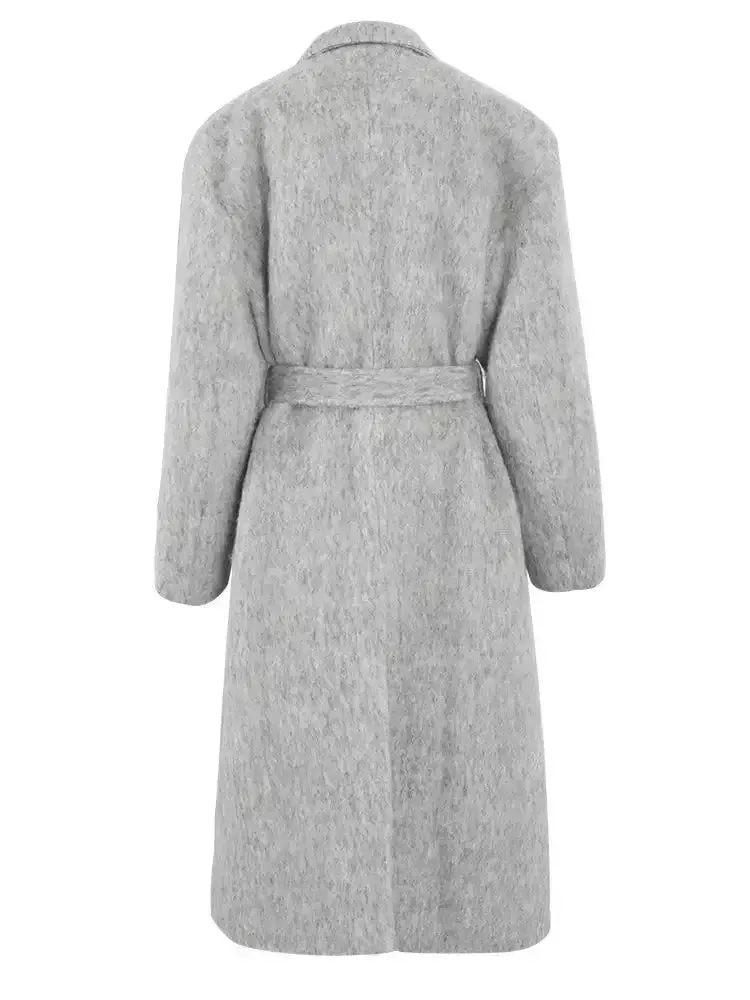 Belted Single-Breasted Mohair-Look Textured Coat