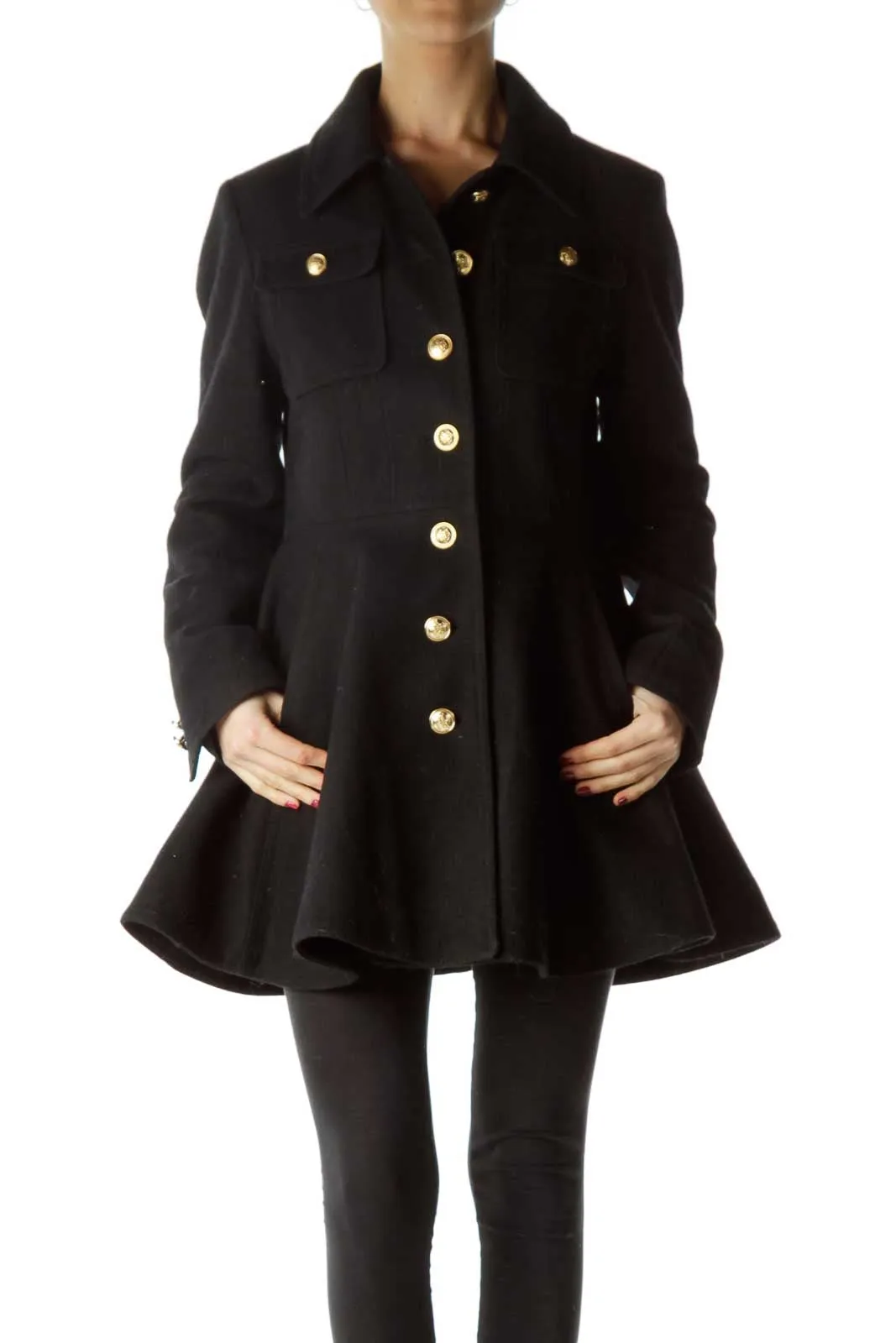 Black Flared Wool Coat