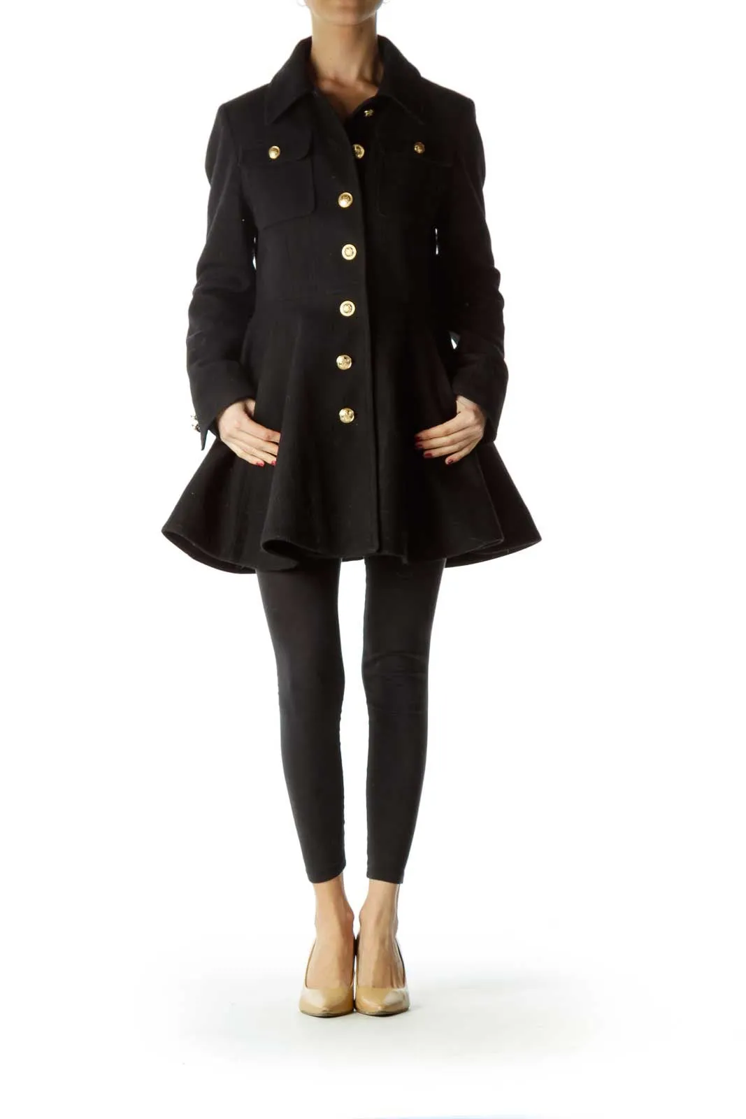 Black Flared Wool Coat