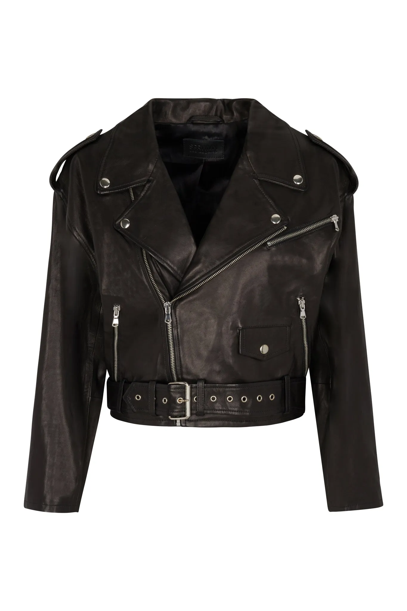 Black Leather Eyelet Lace-Up Moto Jacket