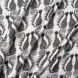 Black/White Cat Print Pure Silk Satin