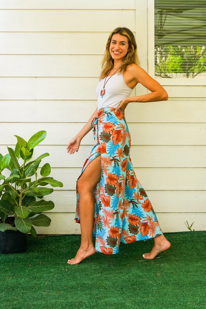 Blue Tropicals Palazzo Wrap Pants