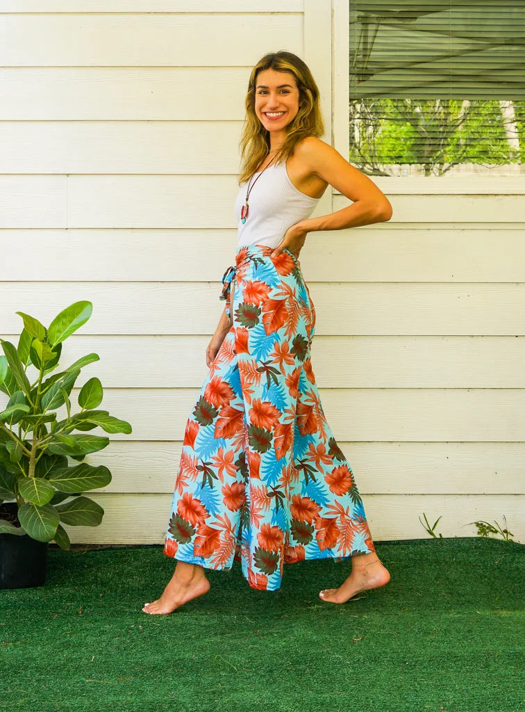 Blue Tropicals Palazzo Wrap Pants