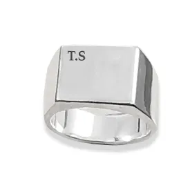 Bold Initials Personalised Square Silver Signet Ring