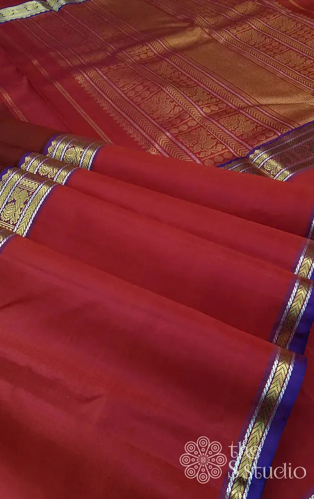 Brown kanchi pattu saree with red border