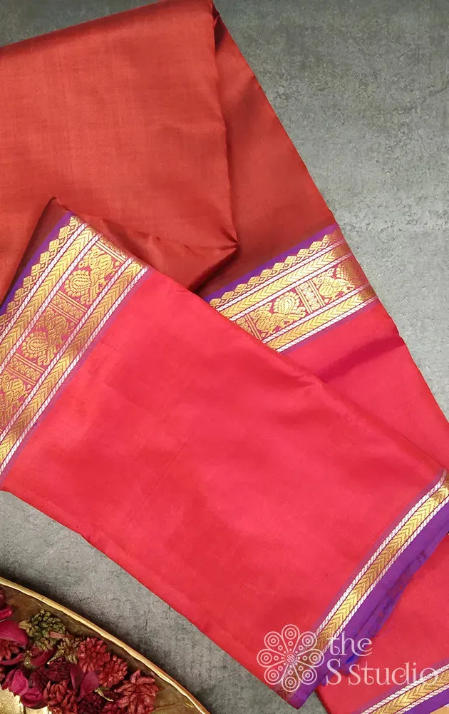 Brown kanchi pattu saree with red border