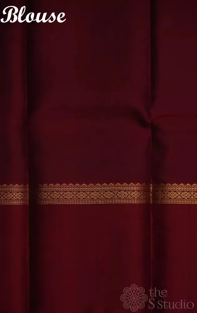 Brown kanchi silk saree with elephant motifs border