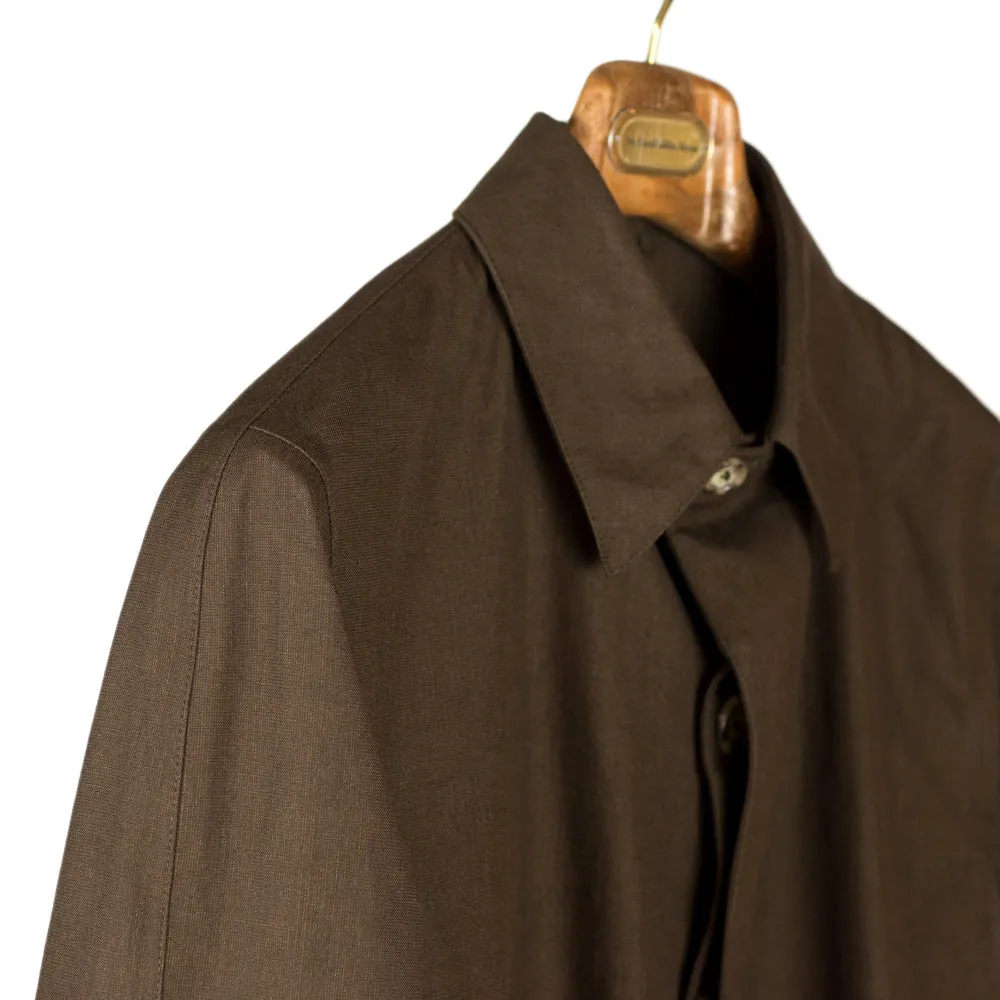 Brown "Dermit" cotton & linen bonded trench coat