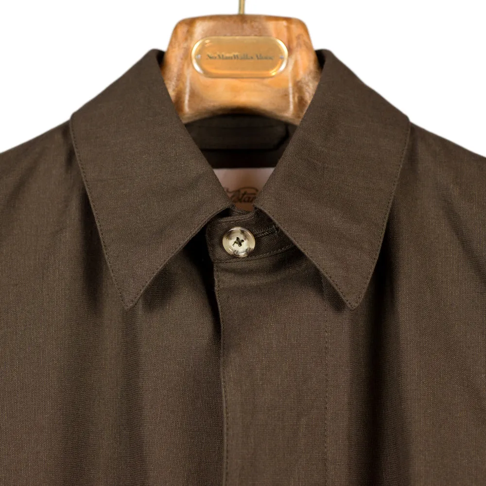 Brown "Dermit" cotton & linen bonded trench coat