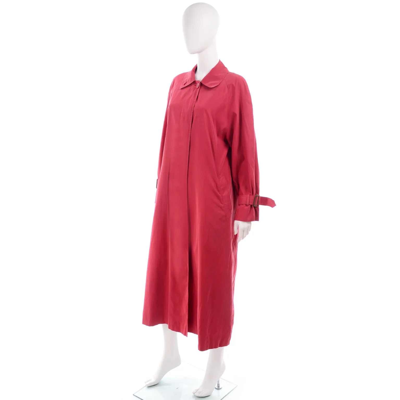 Burberrys Vintage Raspberry Pink Red Raincoat With Haymarket Check Tartan Plaid Lining