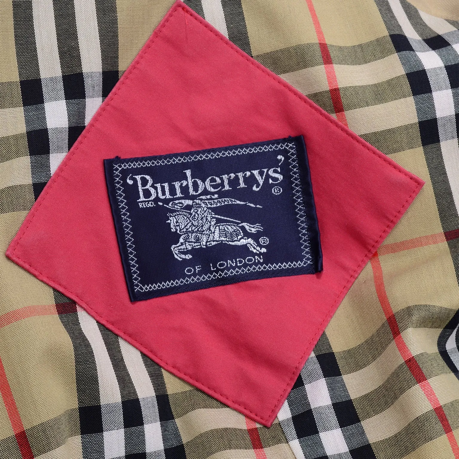 Burberrys Vintage Raspberry Pink Red Raincoat With Haymarket Check Tartan Plaid Lining