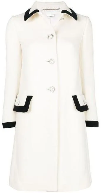 Button Embellished Contrast Trim Coat