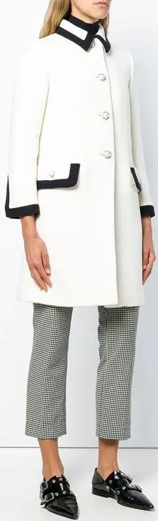 Button Embellished Contrast Trim Coat