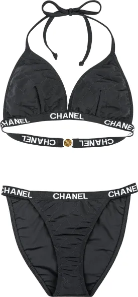 Chanel 1990's Quilted Logo Trim Bikini