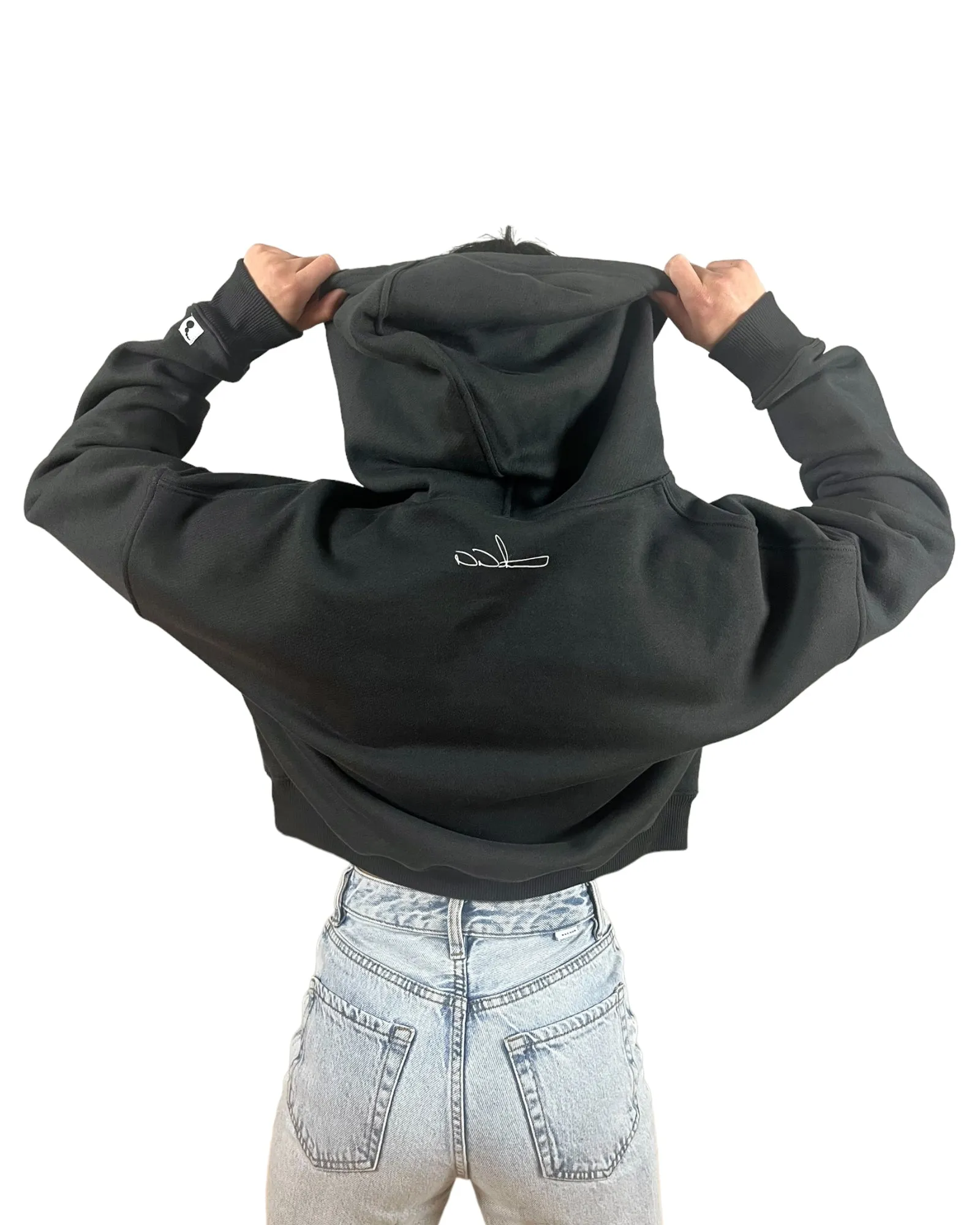 Cropped Hoodie - Geo Rainbow - Washed Black