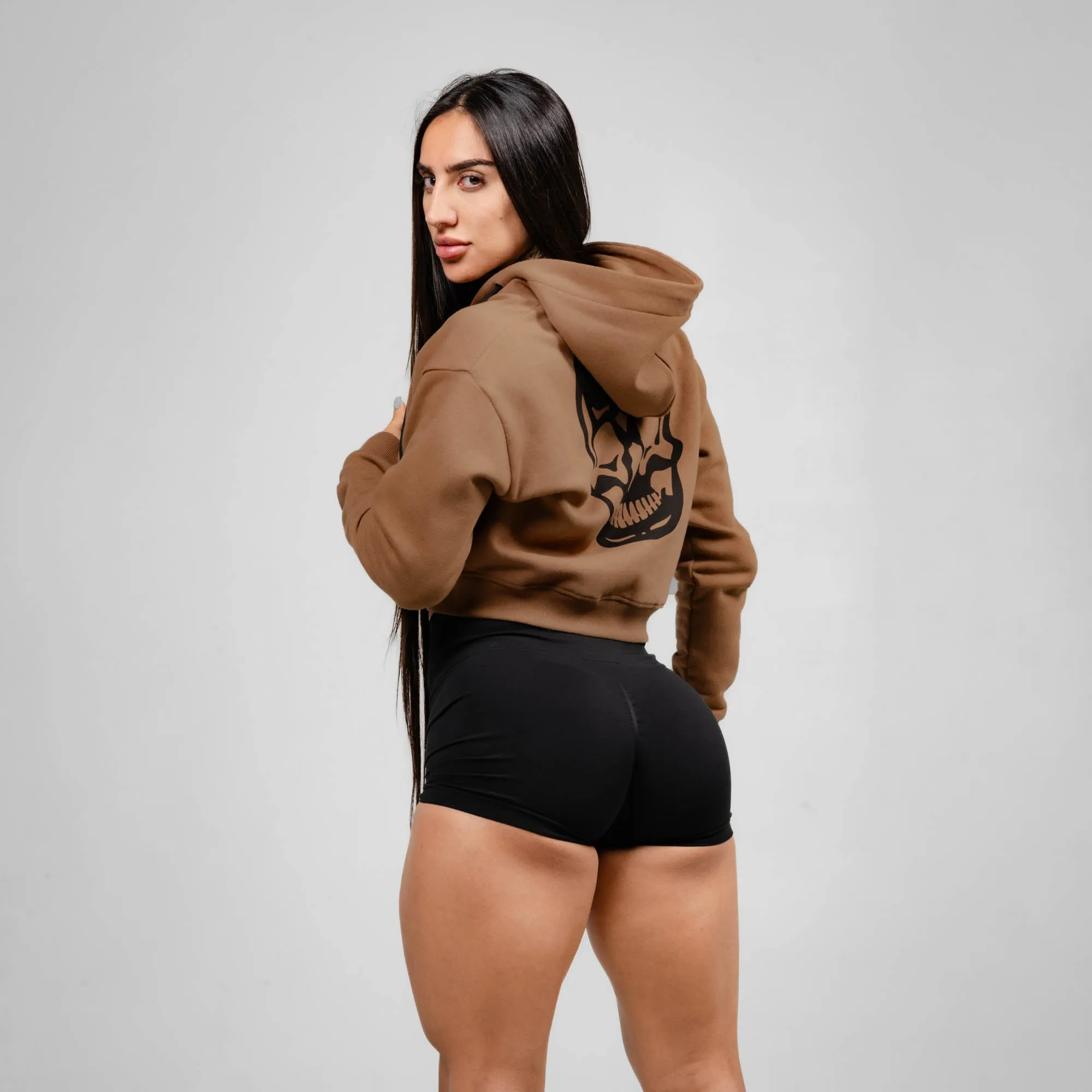 Cropped Zip-Up Hoodie - Caramel