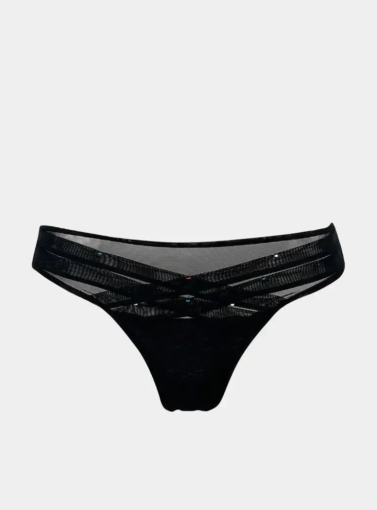 Crossing Lines Fine Mesh Bikini Black