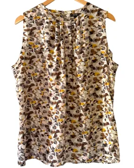 Dark Autumn Smudge Print Sleeveless Silk Blouse