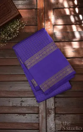 Dark lavendar kanchi silk saree with checks and  parrot pallu