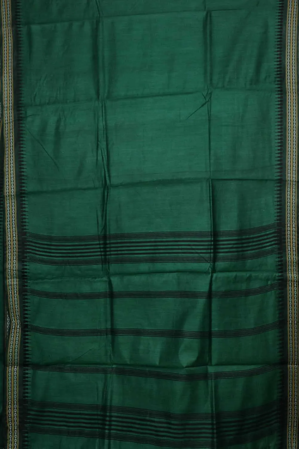 Deep Green Handwoven Temple Border Tussar saree