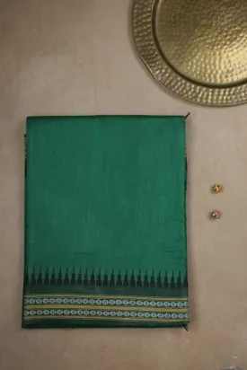 Deep Green Handwoven Temple Border Tussar saree