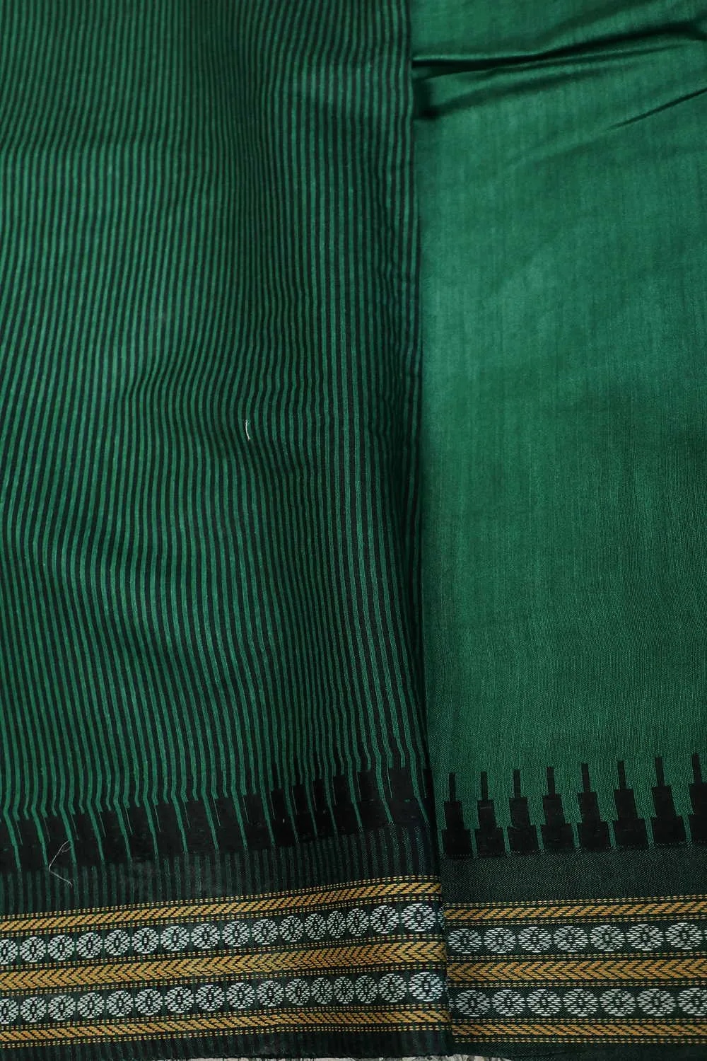 Deep Green Handwoven Temple Border Tussar saree