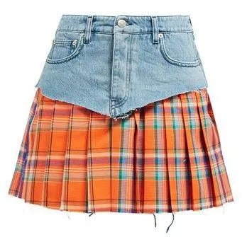 Denim and Tartan Kilt Skirt